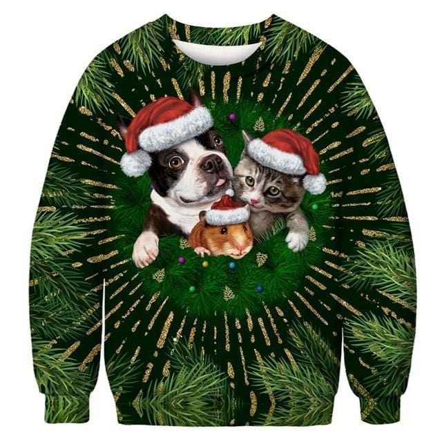 3D Apperal Store Pullovers A103231 / M Unisex Men Women 2019 Ugly Christmas Sweater Vacation Santa Elf Funny Christmas Fake Hair Jumper Autumn Winter Tops Clothing