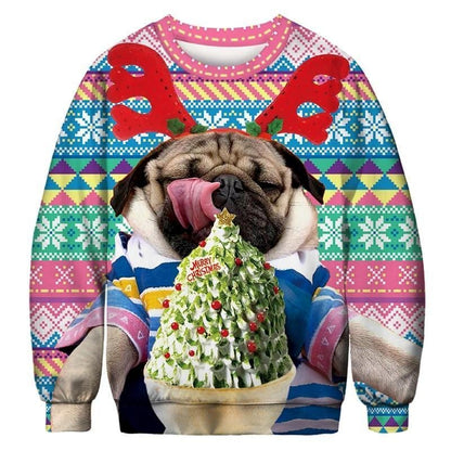 3D Apperal Store Pullovers Unisex Men Women 2019 Ugly Christmas Sweater Vacation Santa Elf Funny Christmas Fake Hair Jumper Autumn Winter Tops Clothing