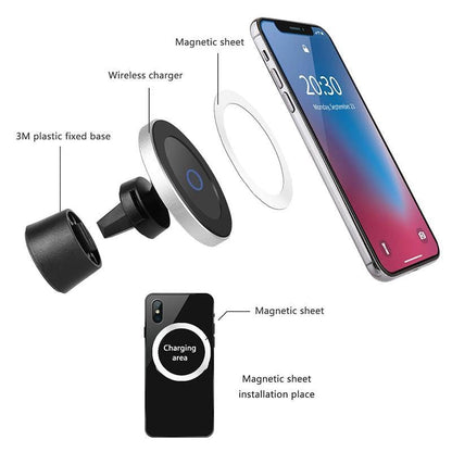 BONOLA Store Car Chargers Black Qi Wireless Car Charger Magnetic Phone Holder
