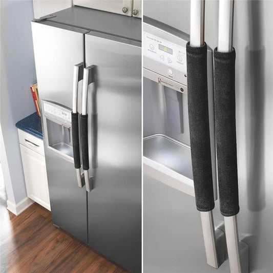 Foxsmarts Black 2PCS Refrigerator Velvet Door Handle Cover Decor Handles Kitchen Antiskid Protector Gloves for Fridge Oven Keep Off Fingerprints
