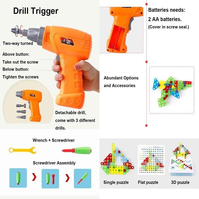 Foxsmarts Building Block Games Set With Toy Drill ScrewDriver