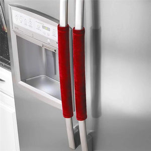 Foxsmarts Red 2PCS Refrigerator Velvet Door Handle Cover Decor Handles Kitchen Antiskid Protector Gloves for Fridge Oven Keep Off Fingerprints