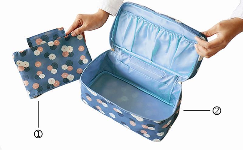 IHAD Official Store Storage Bags Blue flower Lingerie Organizer Travel Bag