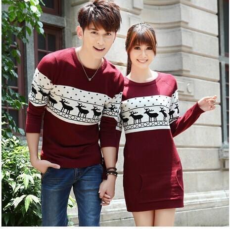 SMTHMA Official Store Pullovers Gray For Her / S Cute Christmas Matching Couple Sweaters