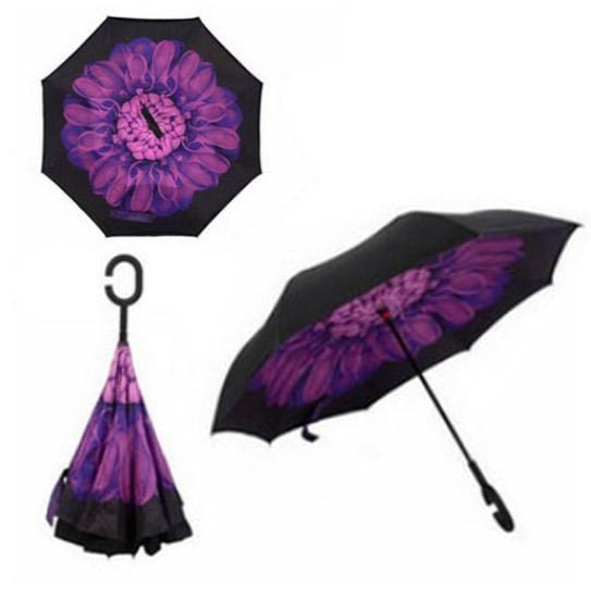 Yesello Umbrella Store Reverse Umbrella Purple Flower RAINAWAY™ Double-Layer Reverse Umbrella