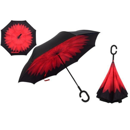 Yesello Umbrella Store Reverse Umbrella Red Daisy RAINAWAY™ Double-Layer Reverse Umbrella