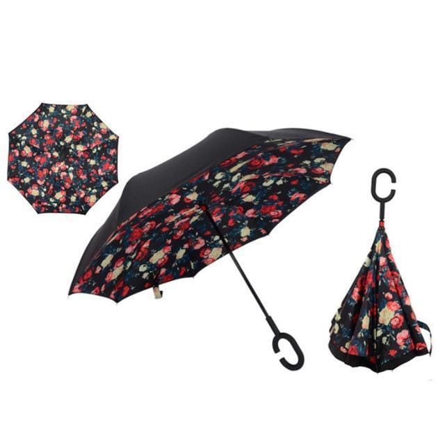 Yesello Umbrella Store Reverse Umbrella Red Floral RAINAWAY™ Double-Layer Reverse Umbrella